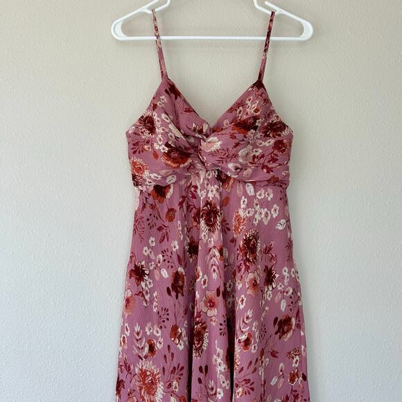 New Eye Shadow floral asymmetric hem twist babydoll empire waist sundress pink M - Picture 3 of 14